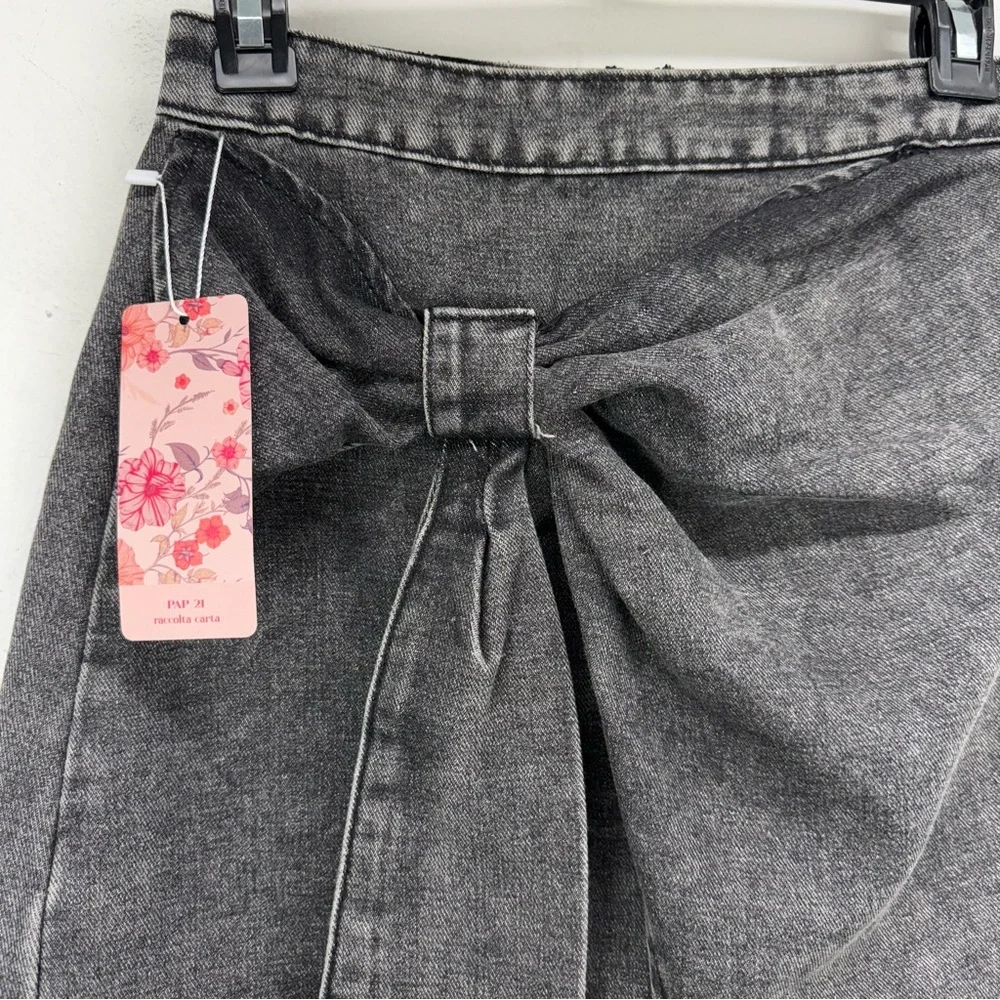 Shein size 2/XS Women’s Black Gray Denim Big Bow Wrap Mini Jean Skirt NWT
